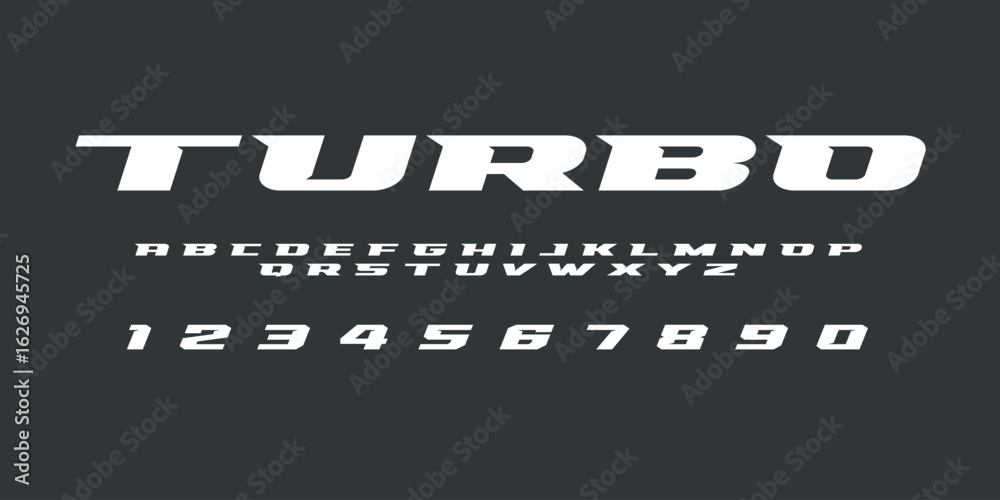 Obraz premium Turbo Lettering Font Alphabet Vector Design High Speed Racing Inspired Bold Dynamic Typeface for Automotive Posters Stickers Sports Cars T Shirts and Modern Motion Graphic Projects