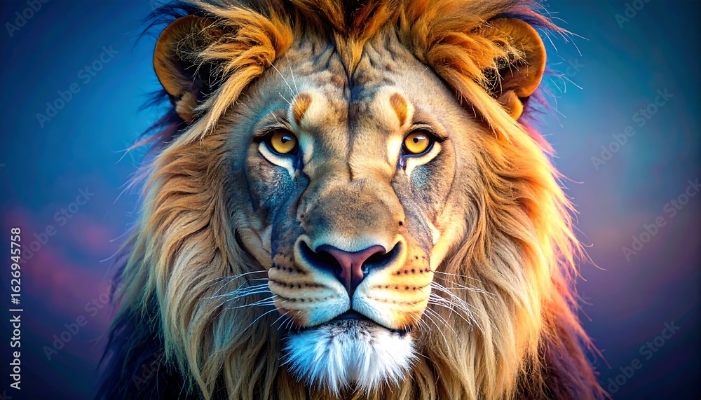 Naklejka premium Majestic lion portrait in vibrant colors