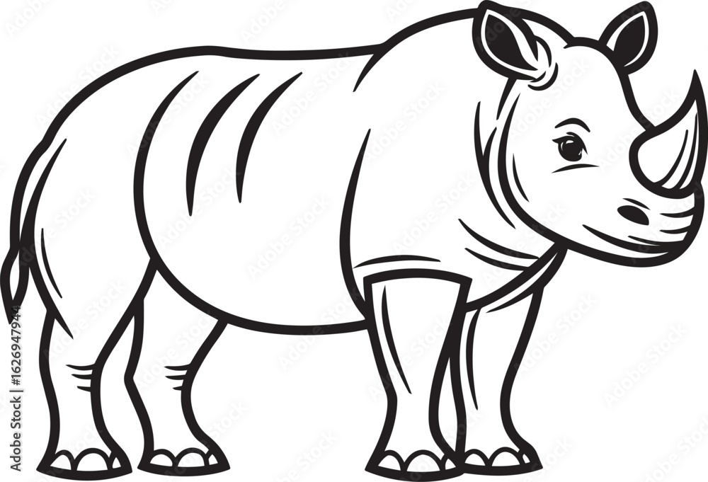 Fototapeta premium Black and White Rhinoceros Illustration
