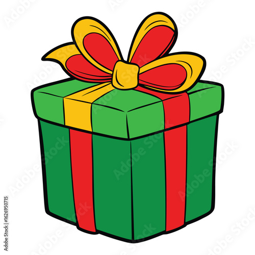 Gift Box Wrapped in Festive Elegance: A single, brightly colored gift box is adorned with a vibrant ribbon, a symbol of joyful giving and celebration.
