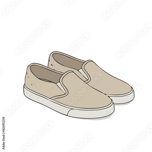 Vector illustration of canvas slip-ons realistic style on white background, casual footwear