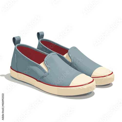 Vector illustration of canvas slip-ons realistic style on white background, casual footwear