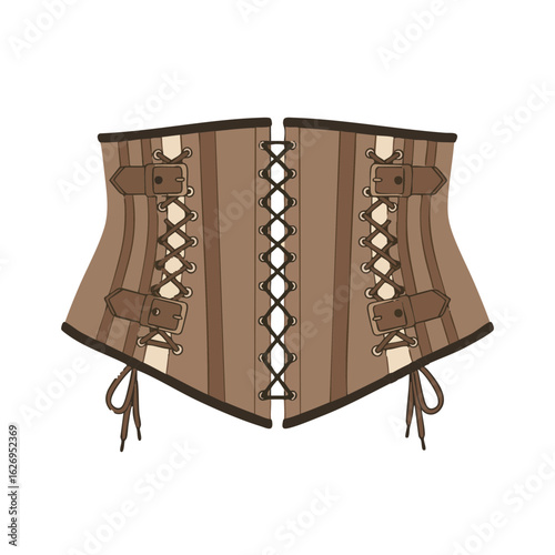 Vector illustration of corset waist strap realistic style on white background, fashion accessory