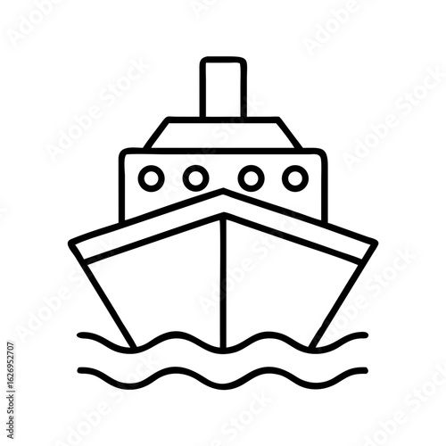 Outline drawing of a ship boat vessel on water ocean sea travel transportation maritime lineart