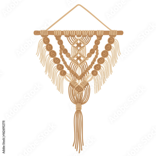 Vector illustration of macrame hanger realistic style on white background, decorative accessory