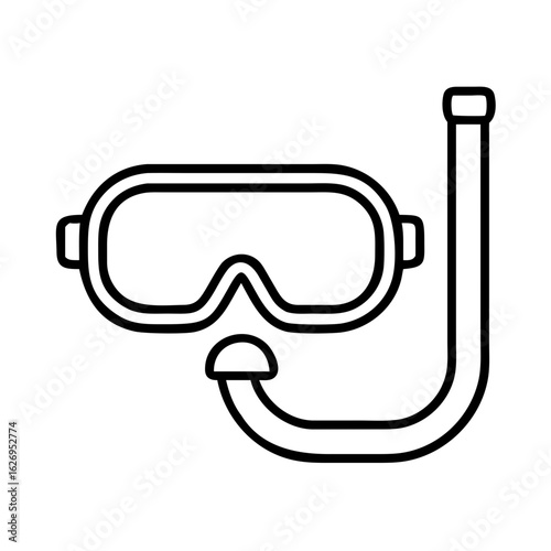 Vector illustration of snorkeling gear mask and snorkel for swimming and diving outline icon