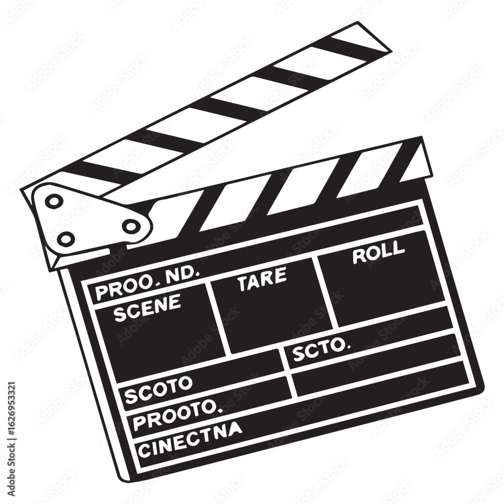 Obraz premium Illustration of a classic film clapperboard, a symbol of the movie industry, isolated on white background, representing filmmaking, entertainment, and the creative process