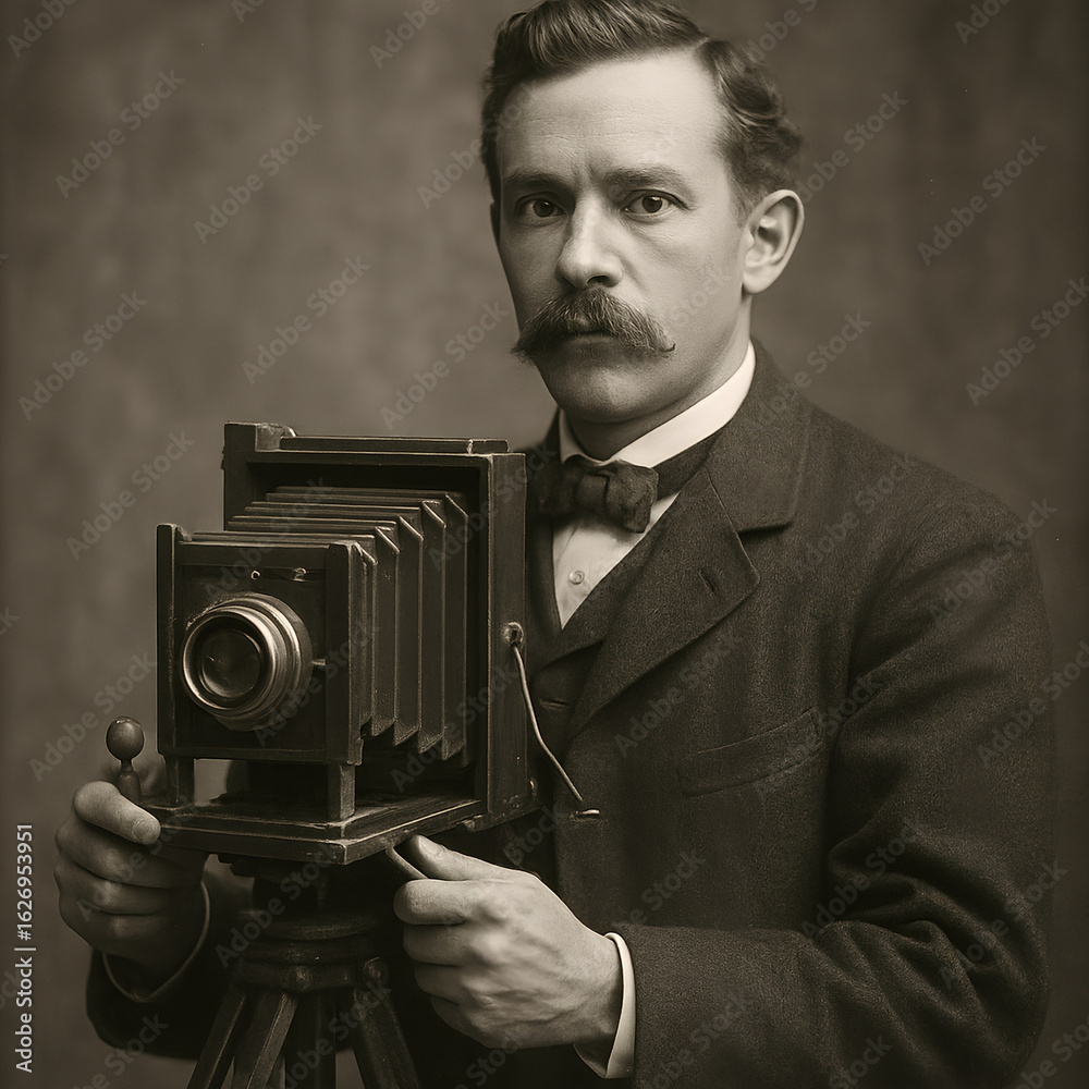 19th century photographer with an old camera, man with old camera