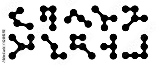 Metaball shape icon, organic dot connect, technology circle morph, geometric form, fluid blob pattern, dna molecule structure, abstract science drop isolated on white background. Vector illustration