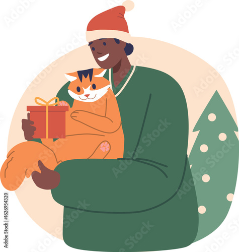 Cat owner preparing Christmas gift