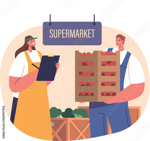 Strawberry delivery to supermarket vector illustration
