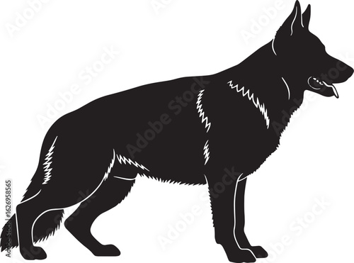 German Shepherd dog silhouette, black vector illustration of Alsatian canine, K9 profile stencil for logo or decal