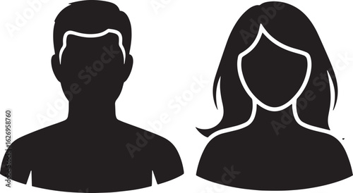 Male and Female Silhouette Icon Set, People Profile Avatar, User Head Bust Vector Illustration