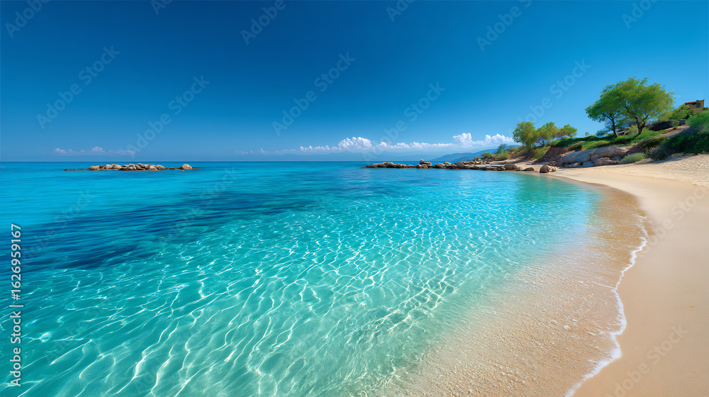 Fototapeta premium serene beach with clear waters and blue sky