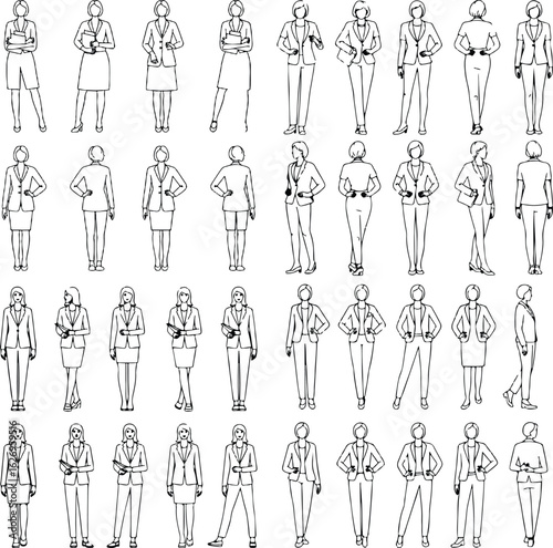 Collection of businesswomen in various poses and outfits
