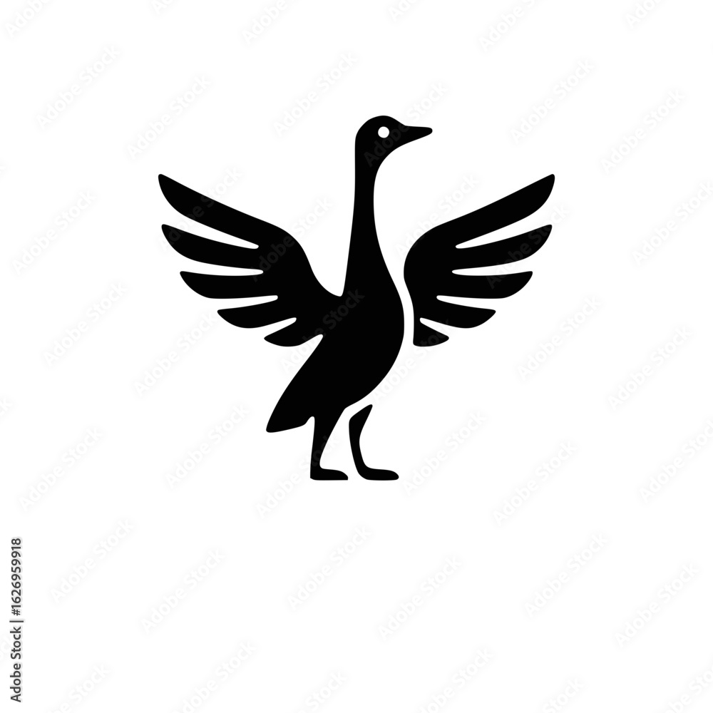 Obraz premium Stylized black goose illustration with open wings and minimalistic design 