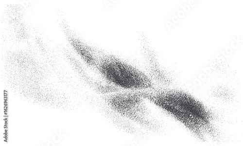 Soft dusty waves with monochrome stippling, blurred grain dissolve, and organic spray pattern. Abstract vector texture background with retro grain, paint splatter, brush strokes, grunge