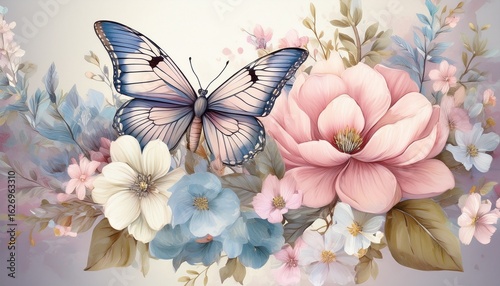 delicate floral bouquet soft pastels gentle butterfly