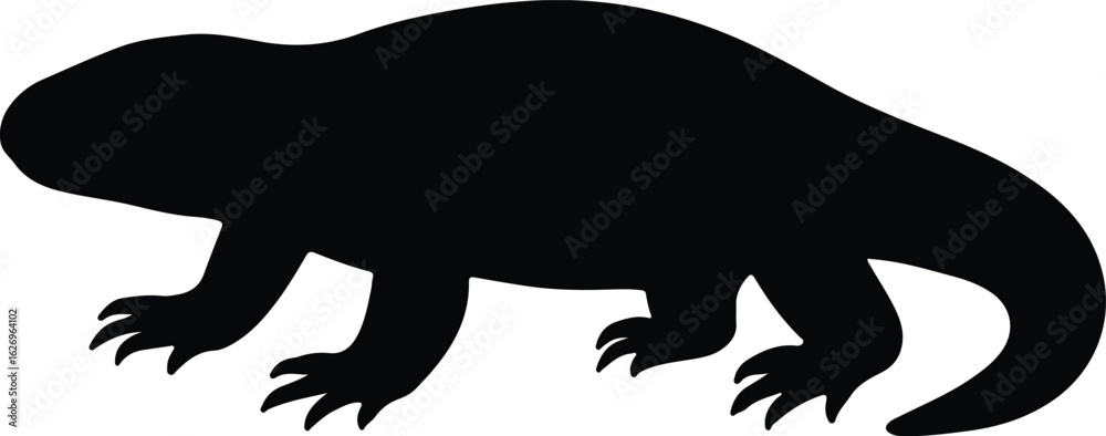 Fototapeta premium Silhouette Monitor lizard reptile animal black shape vector illustrator