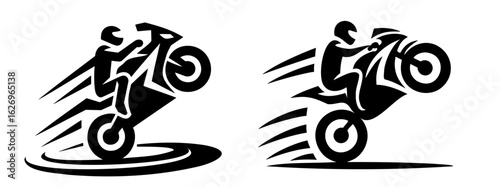 Motorcycle Wheelie Icon Vector — Stunt Silhouette Graphic Design