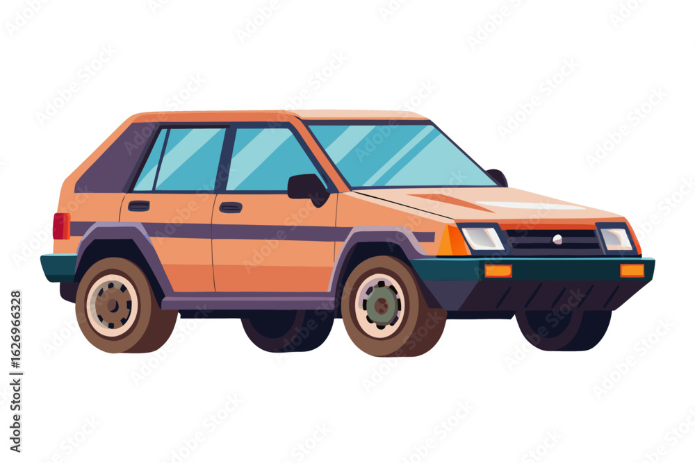 Minimalist vector illustration of a crossover vehicle with a wide stance, sharp angles, and soft shadows, showcasing modern automotive design and style elements