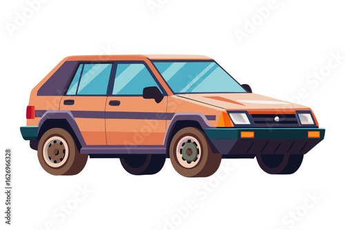 Minimalist vector illustration of a crossover vehicle with a wide stance, sharp angles, and soft shadows, showcasing modern automotive design and style elements