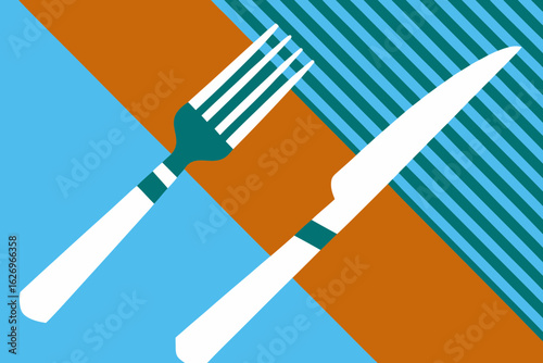 Slim fish knife and fork set arranged diagonally on a vibrant background showcasing modern design elements and colors for contemporary dining experiences