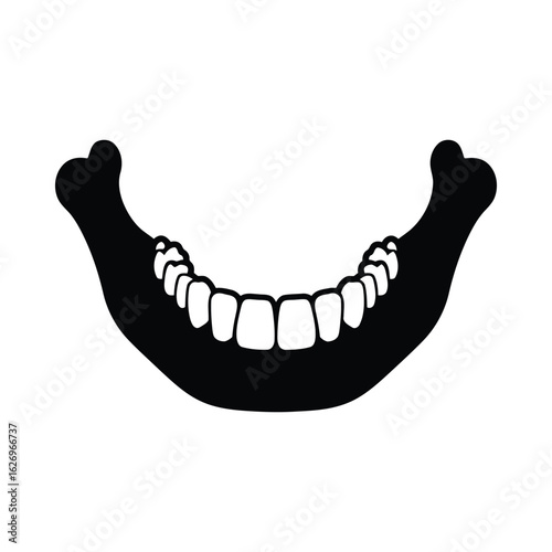 Black silhouette of a human mandible with teeth bone