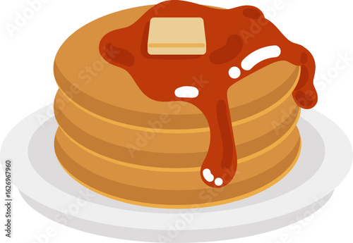 Flat vector illustration of pancakes with syrup and butter