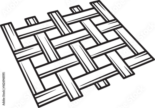 Woven Pattern Abstract Design With Black Outline On White background basket