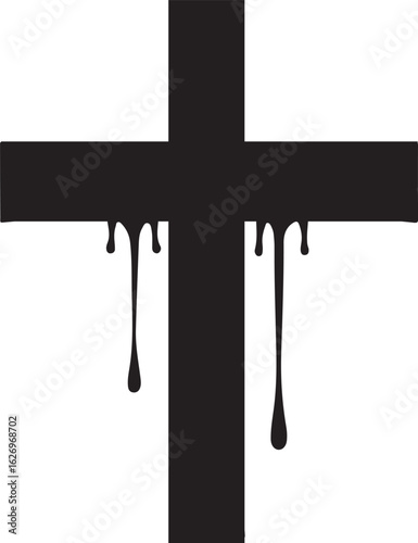 Christian cross with blood dripping silhouette
