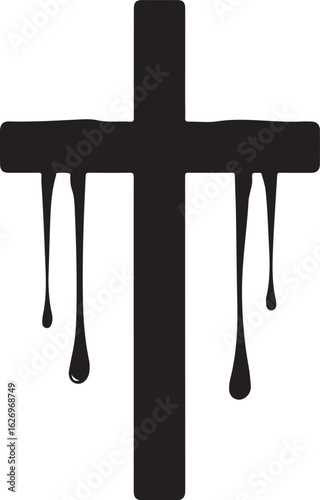 Christian cross with blood dripping silhouette