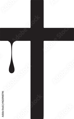 Christian cross with blood dripping silhouette