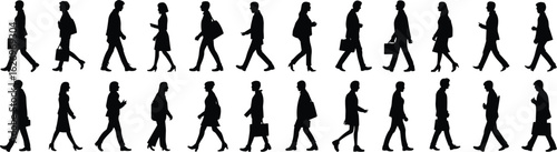 Business Silhouettes Walking, Professional Commute, Office People, Corporate Group, Vector Illustration