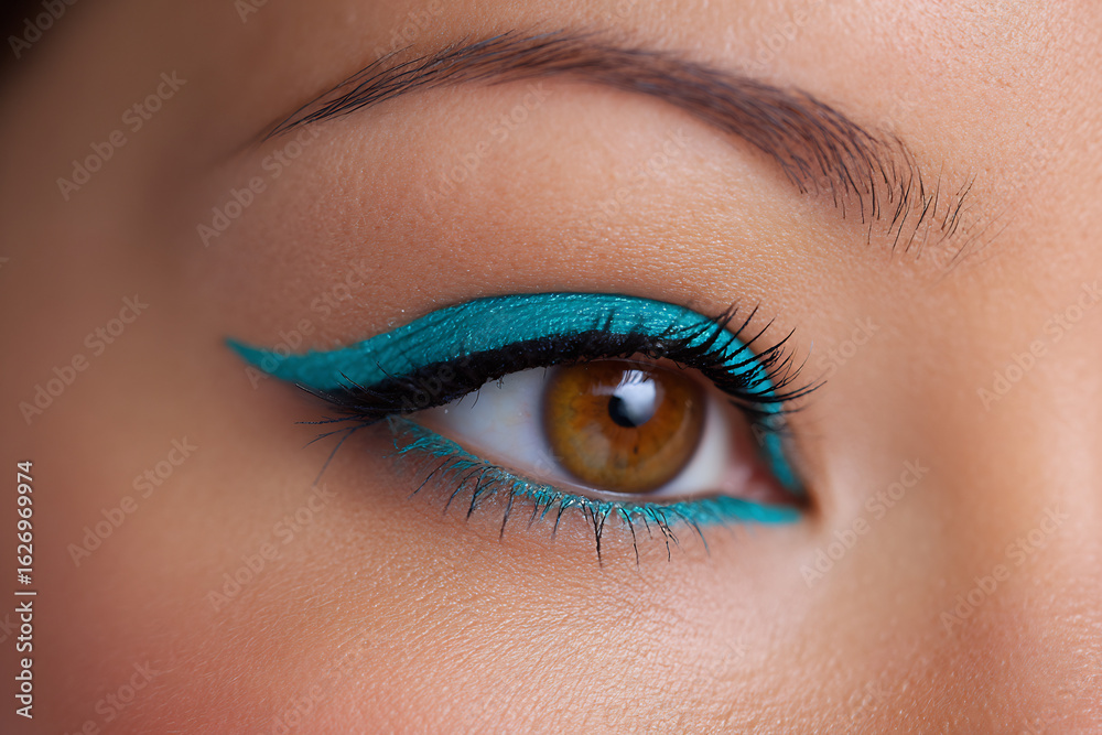 Naklejka premium vibrant turquoise eyeliner applied to waterline
