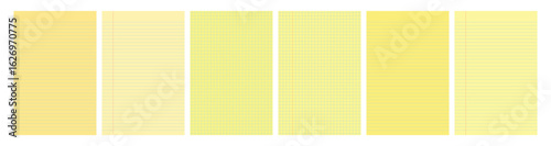 Set of yellow legal pad pages with lined or grid designs