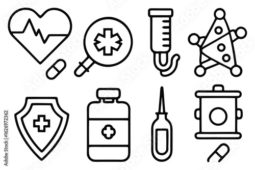 Collection of medical icons silhouette isolated on white background