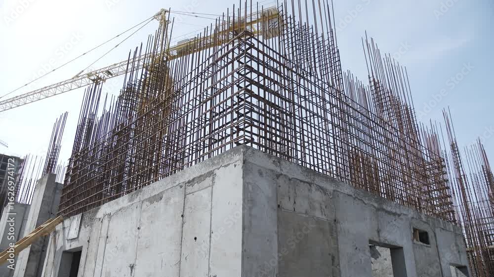 Reinforced concrete structure under construction with steel rebar Stock ...