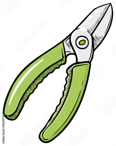 Vibrant green garden pruner hand tool for horticultural work and plant maintenance simple illustration