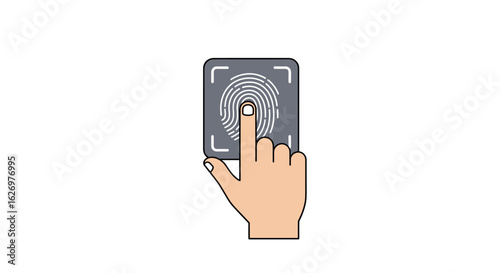 Fingerprint access control: hand pressing biometric sensor for security verification. Vector illustration