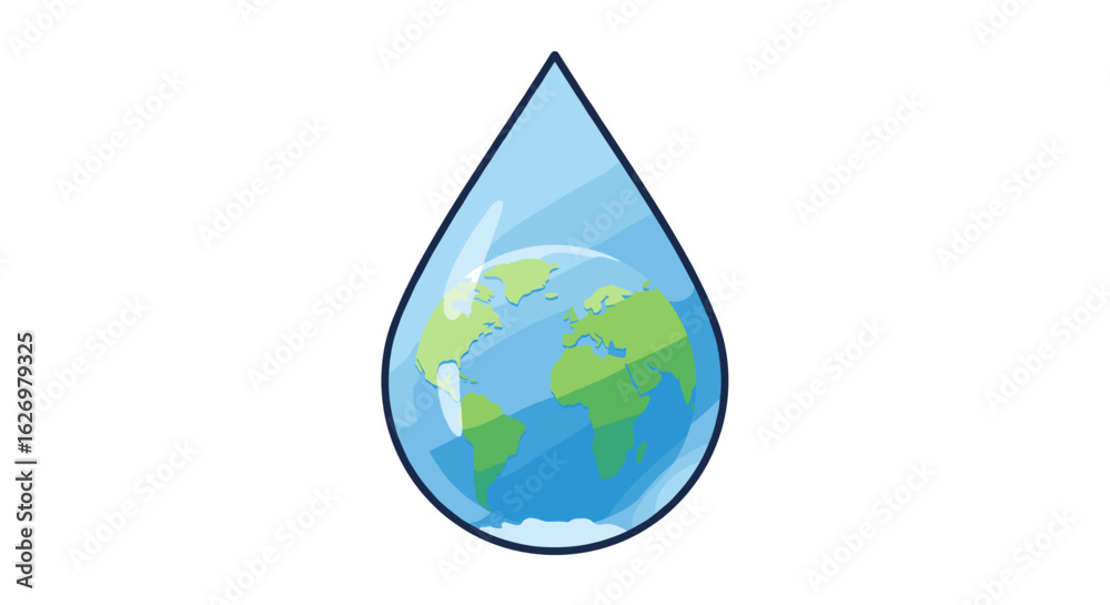 Fototapeta premium Earth globe in water drop symbolizing global environmental and conservation awareness. Vector illustration