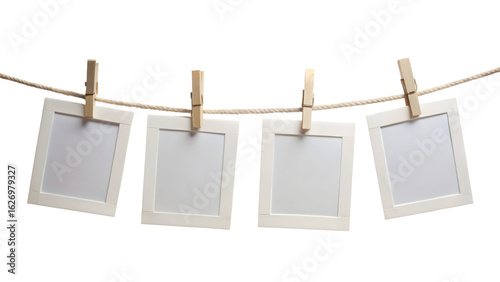 Wallpaper Mural Four Hanging Blank Instant Photo Frames on Rope – Isolated White Background Decor Concept

 Torontodigital.ca