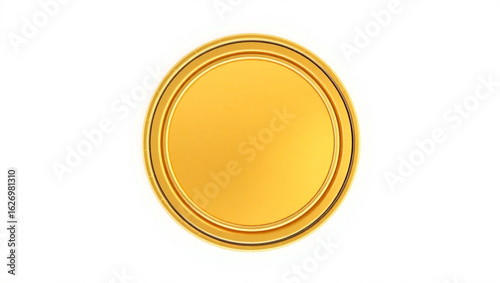 A shiny golden coin isolated on a white background with a thin rim and a smooth surface is displayed created with generated ai