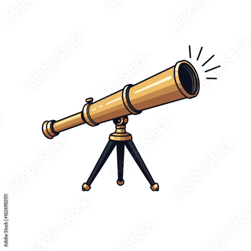Vintage telescope on a tripod, colorful illustration, exploration and discovery
