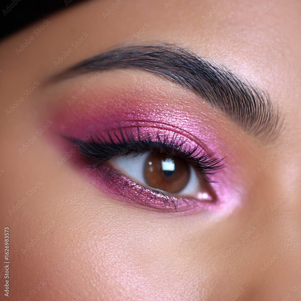 Fototapeta premium pink eyeshadow makeup closeup on eyelid beauty shot