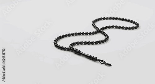 Elegant Black Prayer Beads Serene Reflection Accessory on White Background