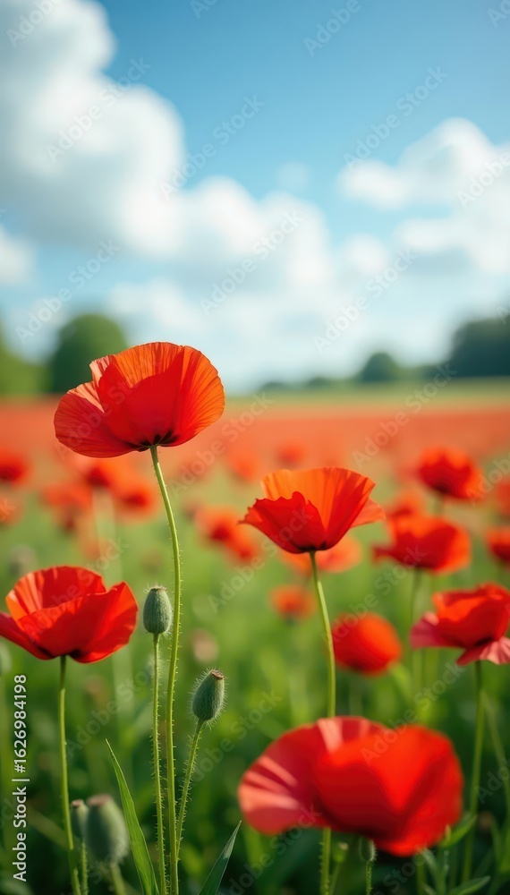 Crimson poppies sway in gentle breeze, vibrant field, bloom, floral photography Crimson poppies sway in gentle breeze, vibrant field, bloom, floral photography