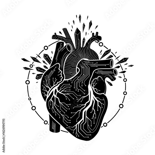 Anatomical heart illustration isolated on white background with detailed design
