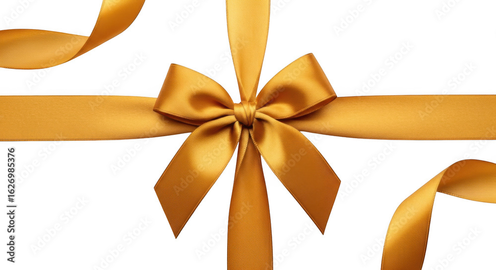 Fototapeta premium Elegant gold ribbon and bow isolated on transparent background