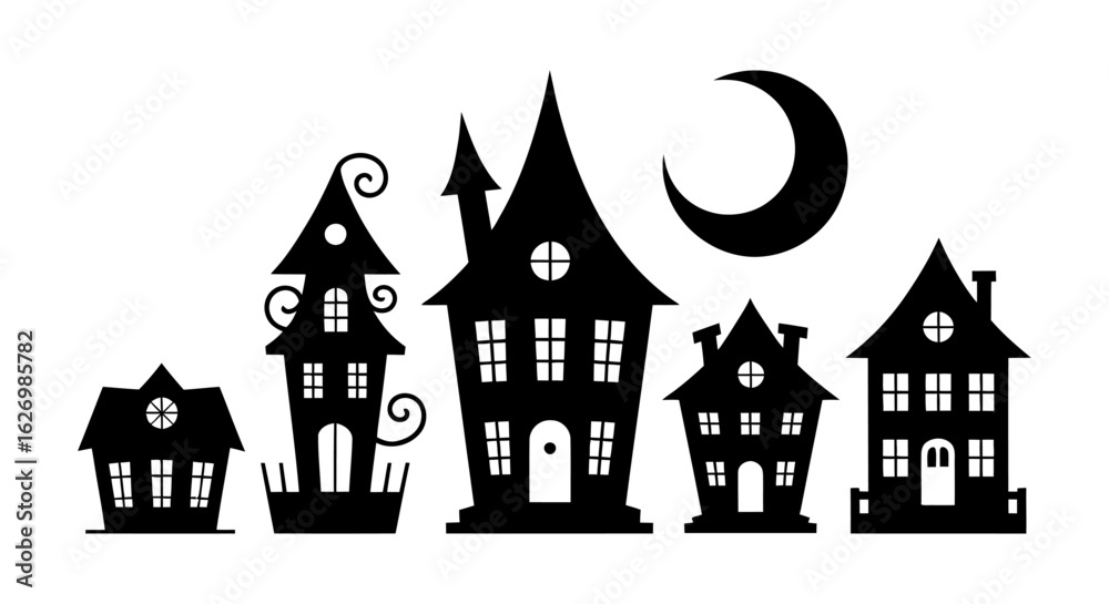 custom made wallpaper toronto digitalSpooky black silhouette houses and crescent moon design for halloween season vector illustration